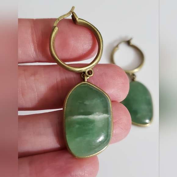 Jade hoop earrings natural stone gold bronze banana Republic? Vtg ? Exc conditio - Picture 5 of 16